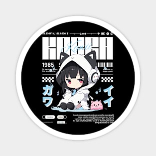 Cute Anime Girl - Music Lovers Kawaii Streetwear Magnet